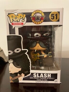 Funko Pop! Rocks Slash Figure — Black Hat, Yellow Guitar, Red Bandana Accent